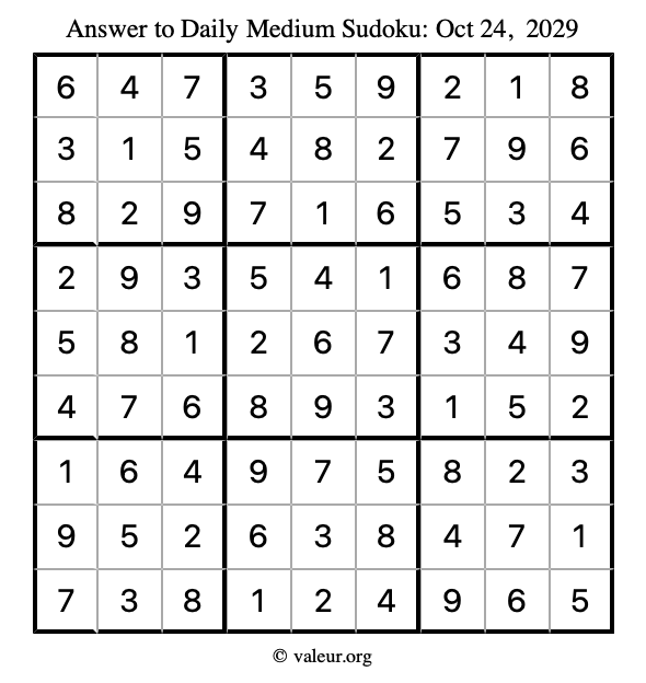 Answer to medium sudoku October 24, 2029