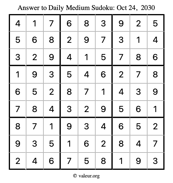 Answer to medium sudoku October 24, 2030