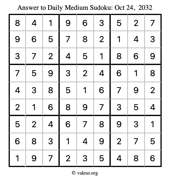 Answer to medium sudoku October 24, 2032