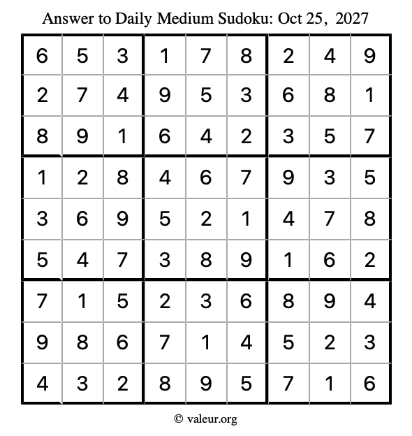 Answer to medium sudoku October 25, 2027