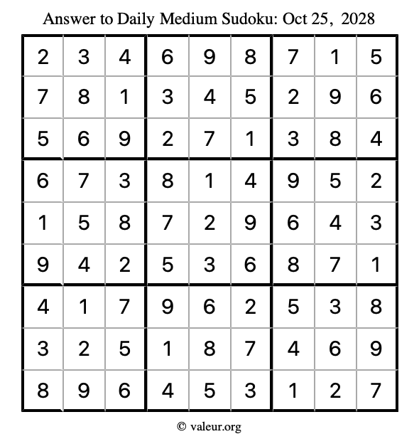 Answer to medium sudoku October 25, 2028