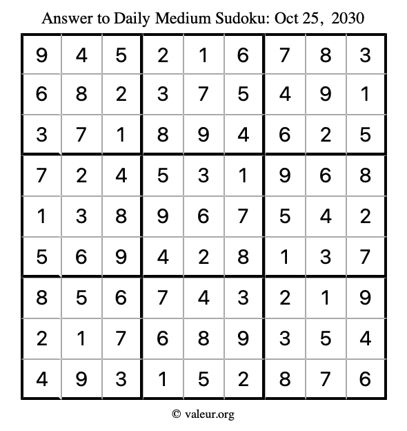 Answer to medium sudoku October 25, 2030