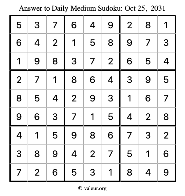 Answer to medium sudoku October 25, 2031