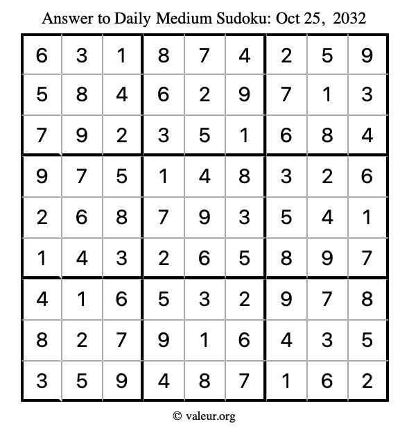 Answer to medium sudoku October 25, 2032