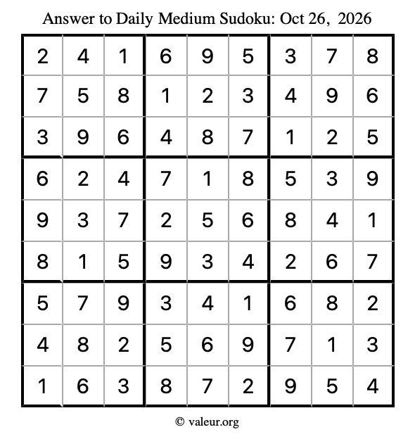 Answer to medium sudoku October 26, 2026