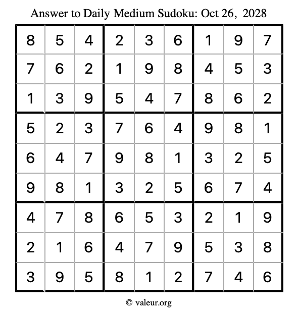 Answer to medium sudoku October 26, 2028