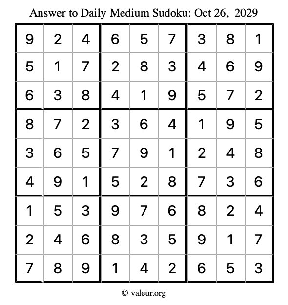 Answer to medium sudoku October 26, 2029
