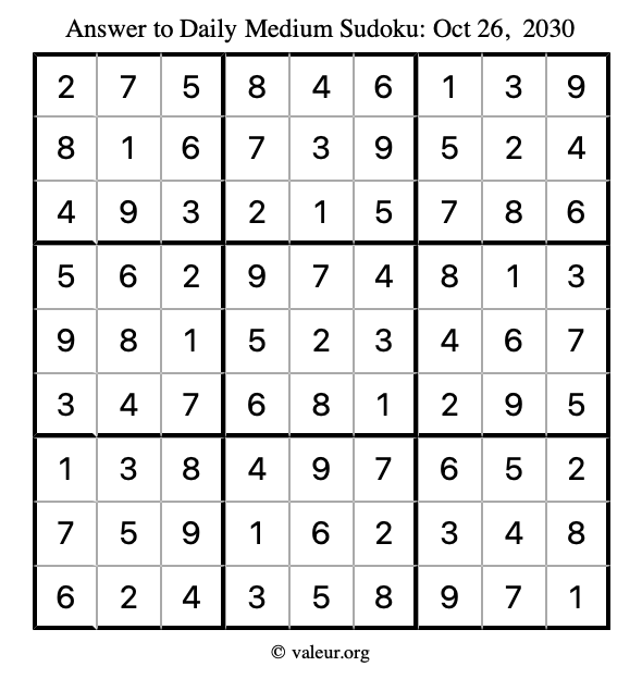 Answer to medium sudoku October 26, 2030