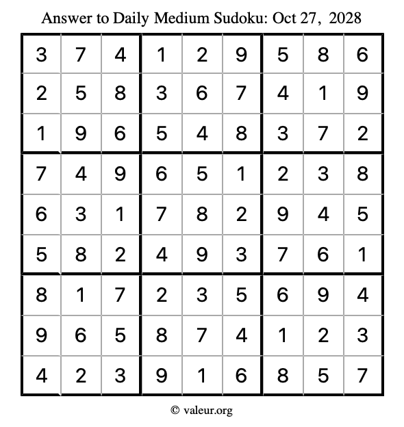 Answer to medium sudoku October 27, 2028