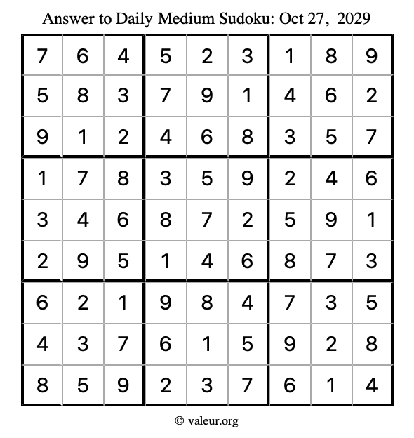 Answer to medium sudoku October 27, 2029