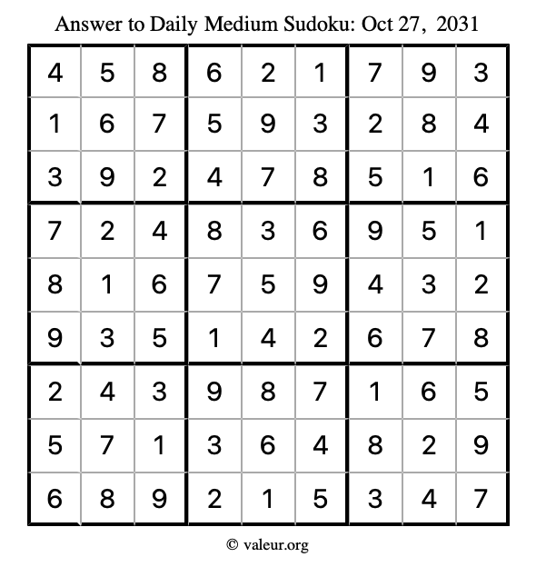 Answer to medium sudoku October 27, 2031