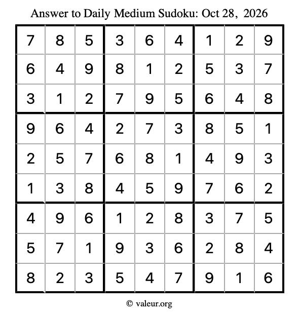 Answer to medium sudoku October 28, 2026