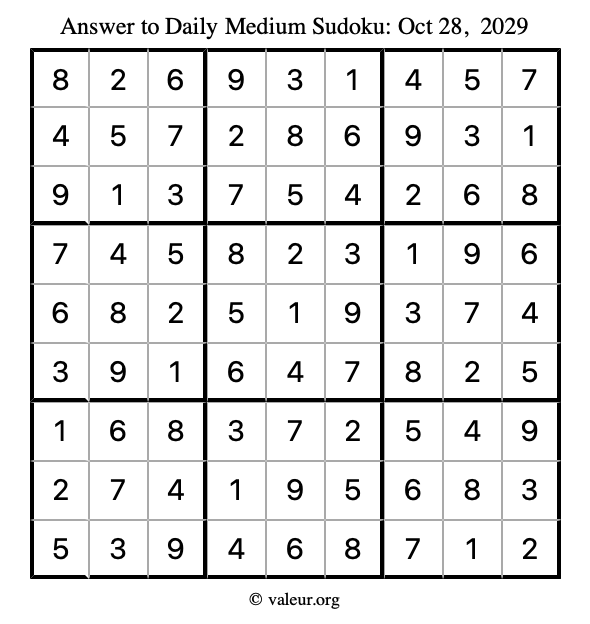 Answer to medium sudoku October 28, 2029