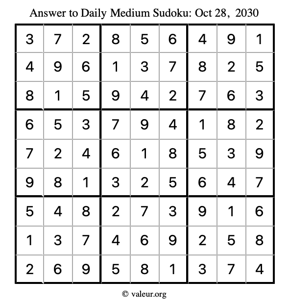 Answer to medium sudoku October 28, 2030
