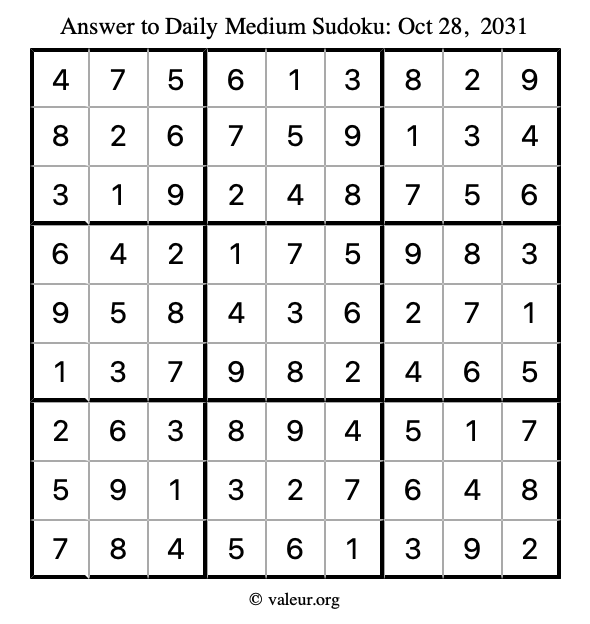 Answer to medium sudoku October 28, 2031