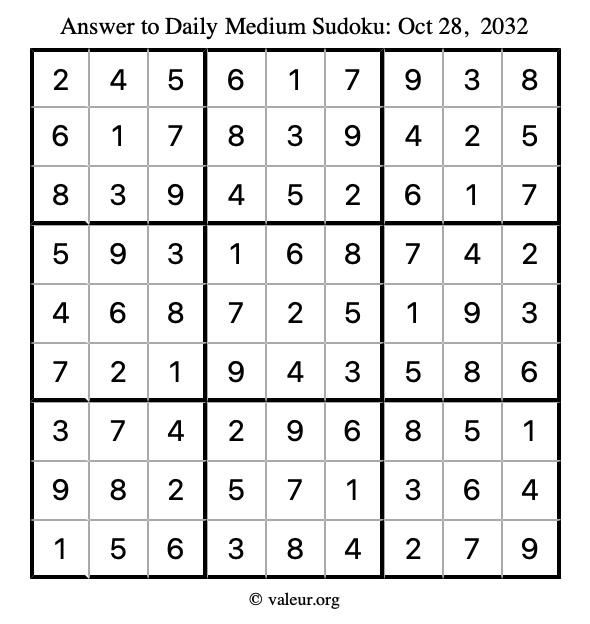 Answer to medium sudoku October 28, 2032