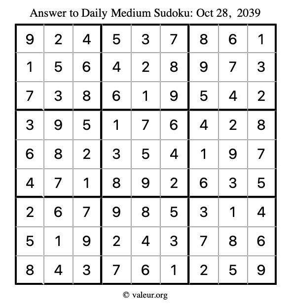 Answer to medium sudoku October 28, 2039
