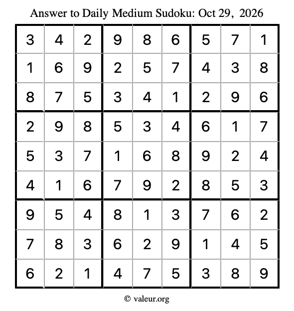 Answer to medium sudoku October 29, 2026