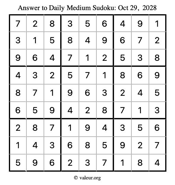 Answer to medium sudoku October 29, 2028
