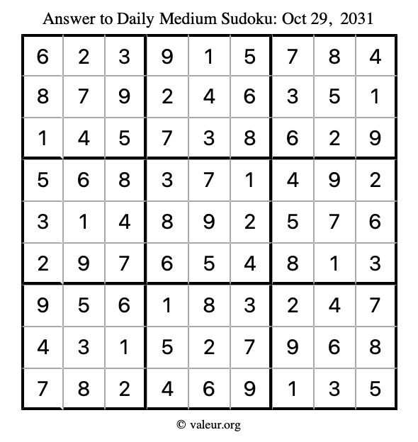 Answer to medium sudoku October 29, 2031