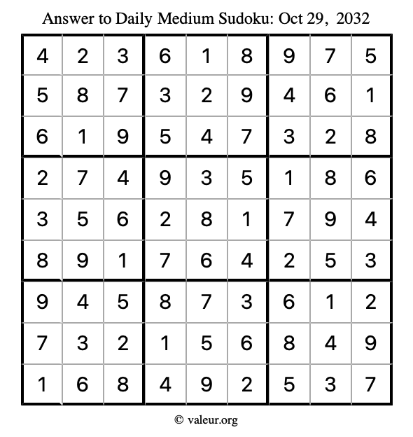 Answer to medium sudoku October 29, 2032