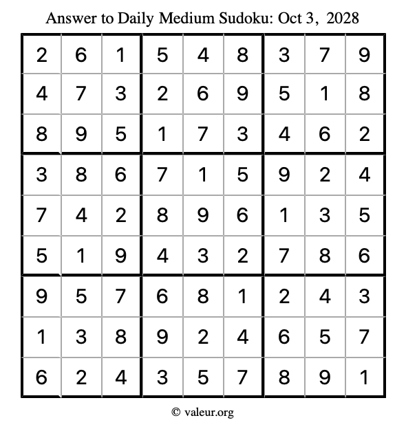 Answer to medium sudoku October 3, 2028