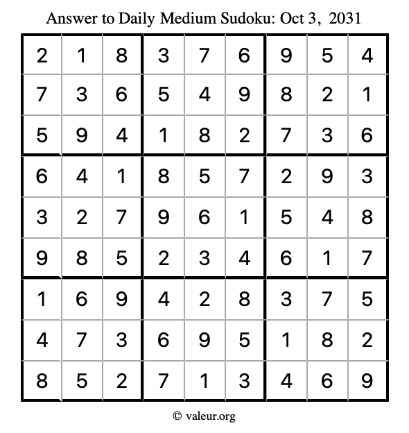 Answer to medium sudoku October 3, 2031