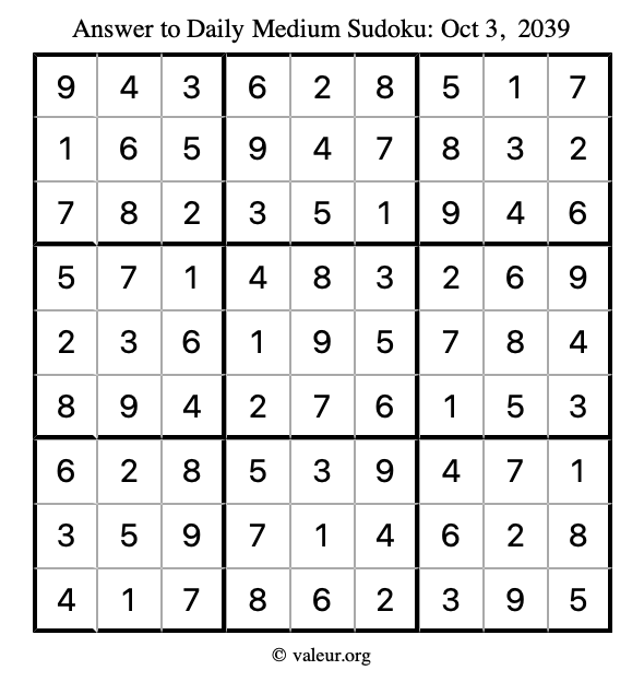 Answer to medium sudoku October 3, 2039