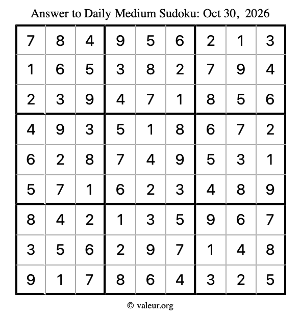 Answer to medium sudoku October 30, 2026