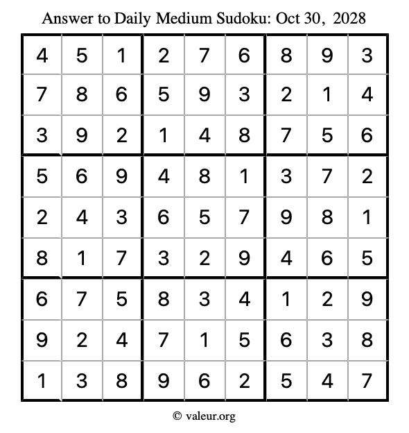 Answer to medium sudoku October 30, 2028