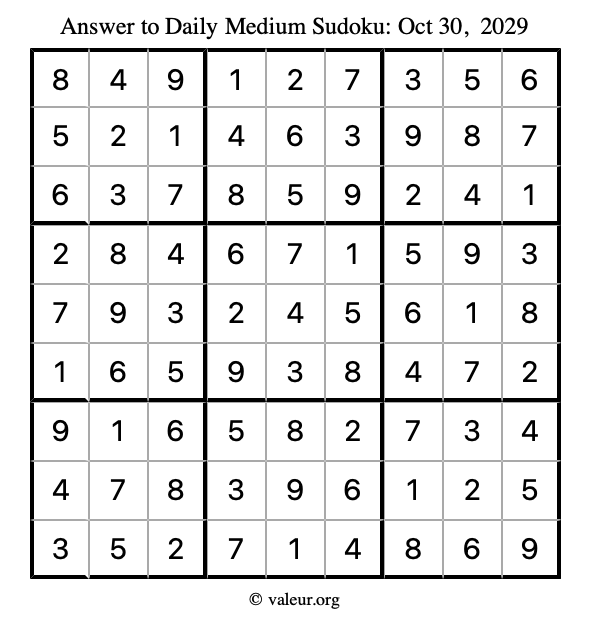 Answer to medium sudoku October 30, 2029