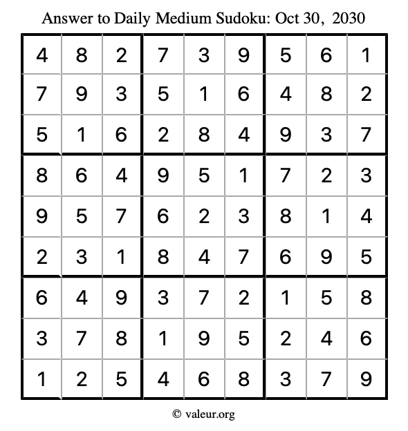 Answer to medium sudoku October 30, 2030