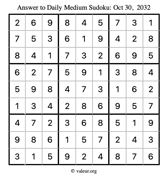 Answer to medium sudoku October 30, 2032