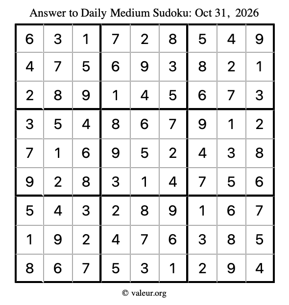 Answer to medium sudoku October 31, 2026