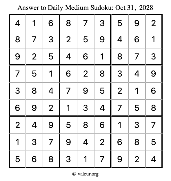 Answer to medium sudoku October 31, 2028