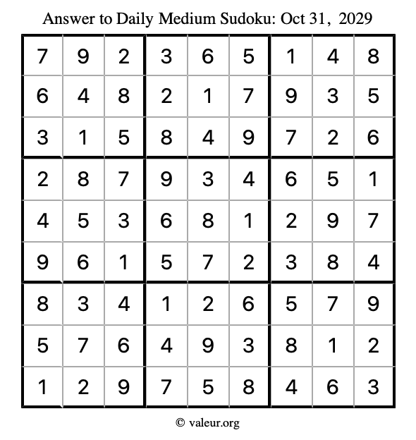 Answer to medium sudoku October 31, 2029