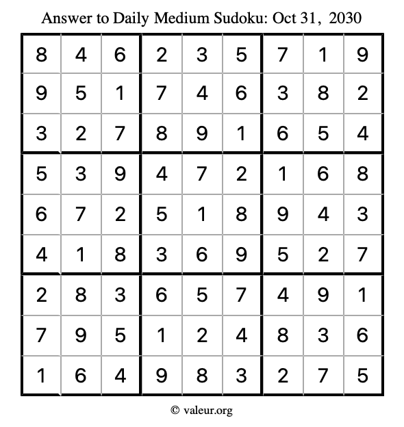 Answer to medium sudoku October 31, 2030