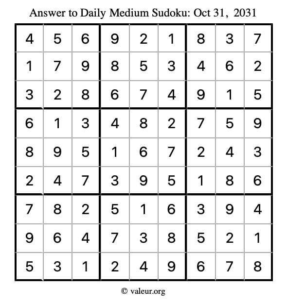 Answer to medium sudoku October 31, 2031