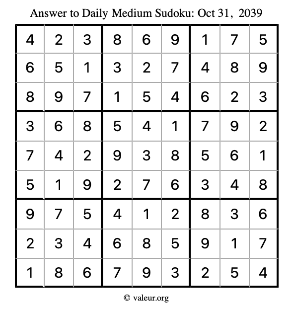 Answer to medium sudoku October 31, 2039