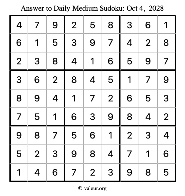 Answer to medium sudoku October 4, 2028