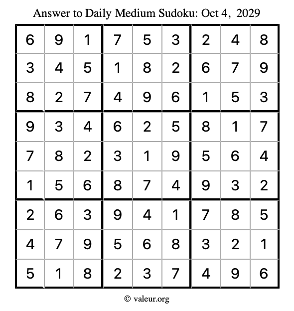 Answer to medium sudoku October 4, 2029