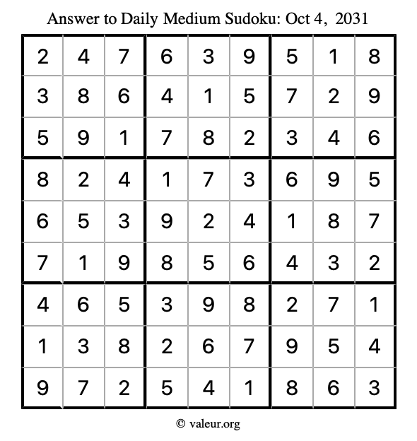 Answer to medium sudoku October 4, 2031