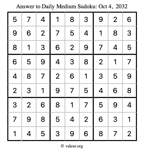 Answer to medium sudoku October 4, 2032