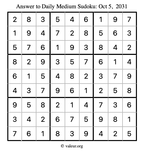 Answer to medium sudoku October 5, 2031