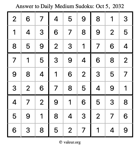 Answer to medium sudoku October 5, 2032