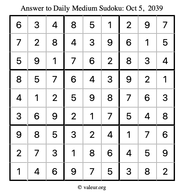Answer to medium sudoku October 5, 2039