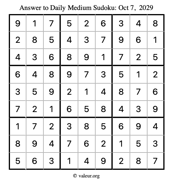 Answer to medium sudoku October 7, 2029