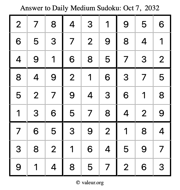 Answer to medium sudoku October 7, 2032
