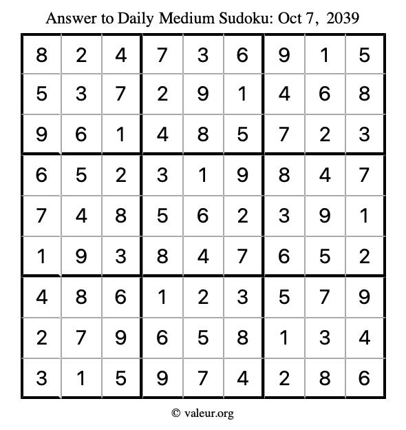 Answer to medium sudoku October 7, 2039
