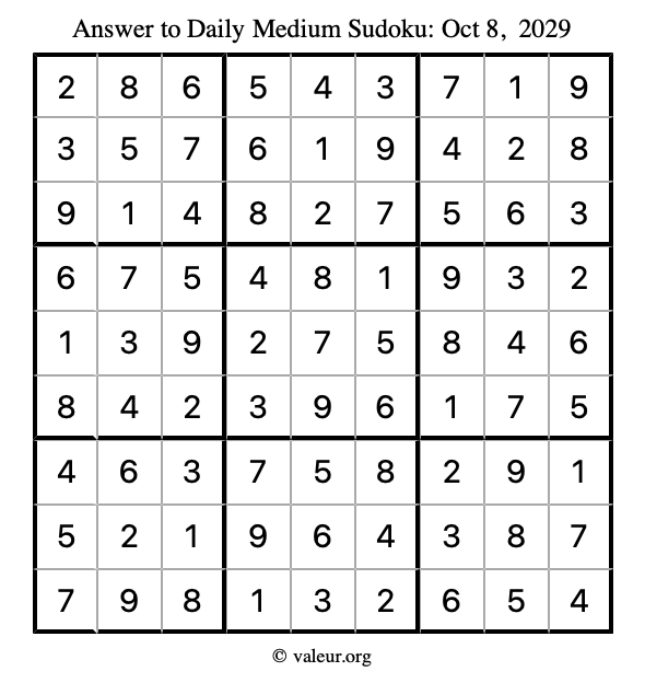 Answer to medium sudoku October 8, 2029